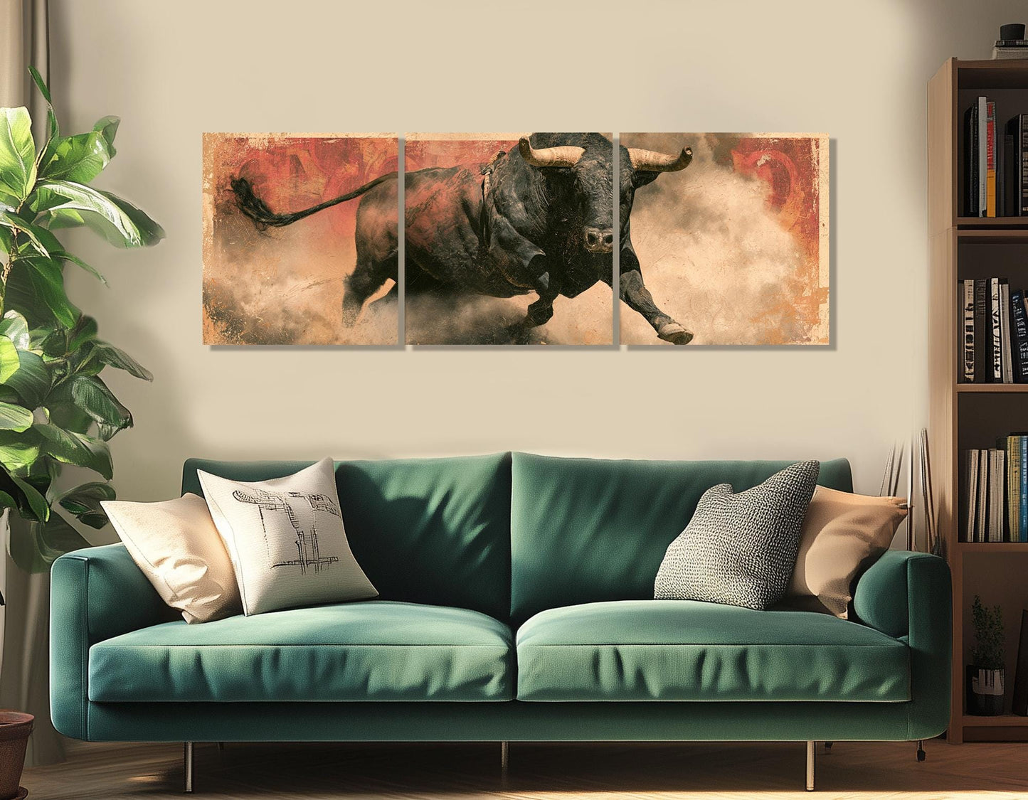 Rodeo Bull Canvas Print, Charging Bull Panorama, Large Western Wall Art, Framed and Ready to Hang