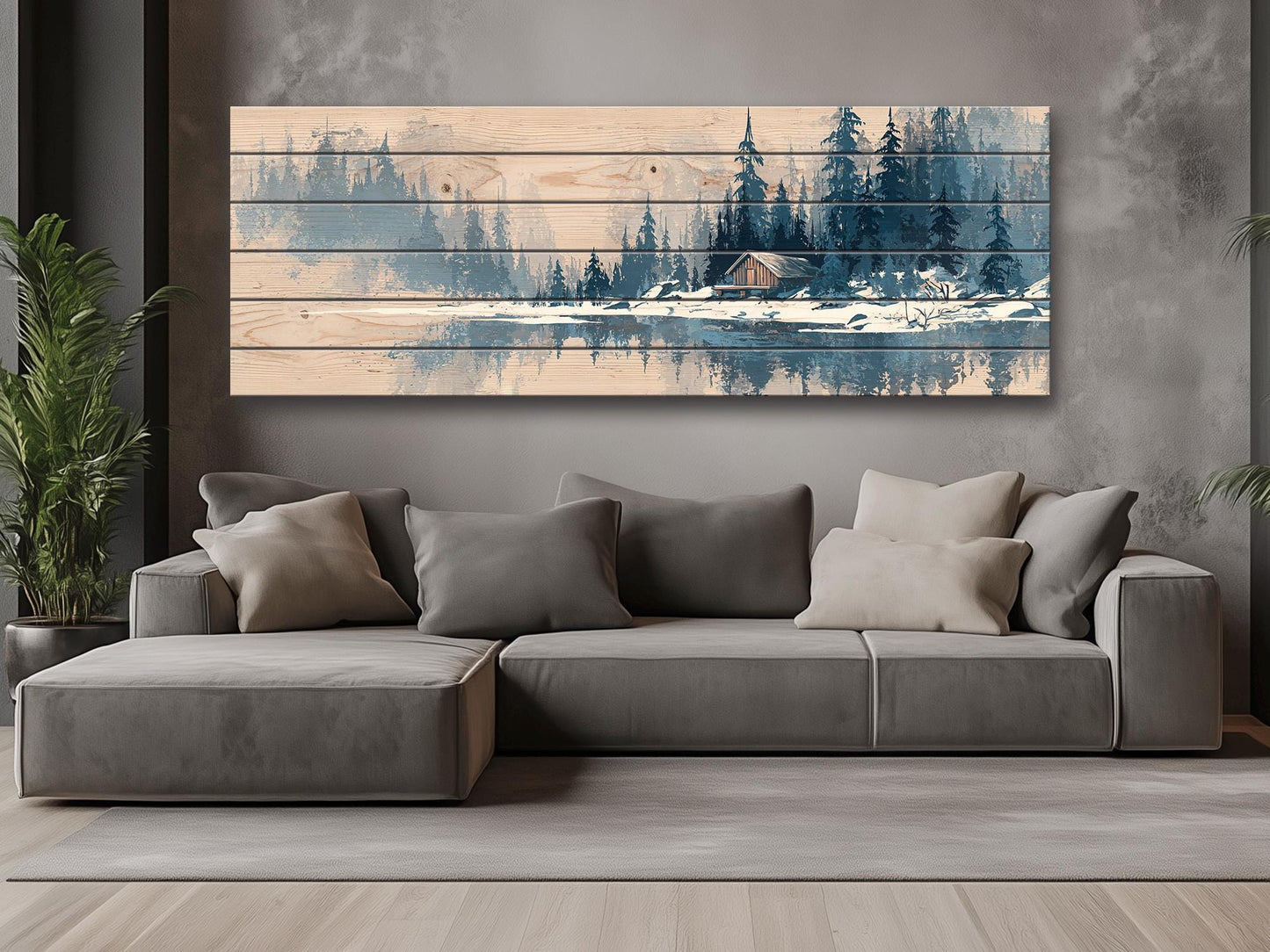 Wood Wall Art – Peaceful Snowy Landscape with Rustic Barn Print on Natural Wood