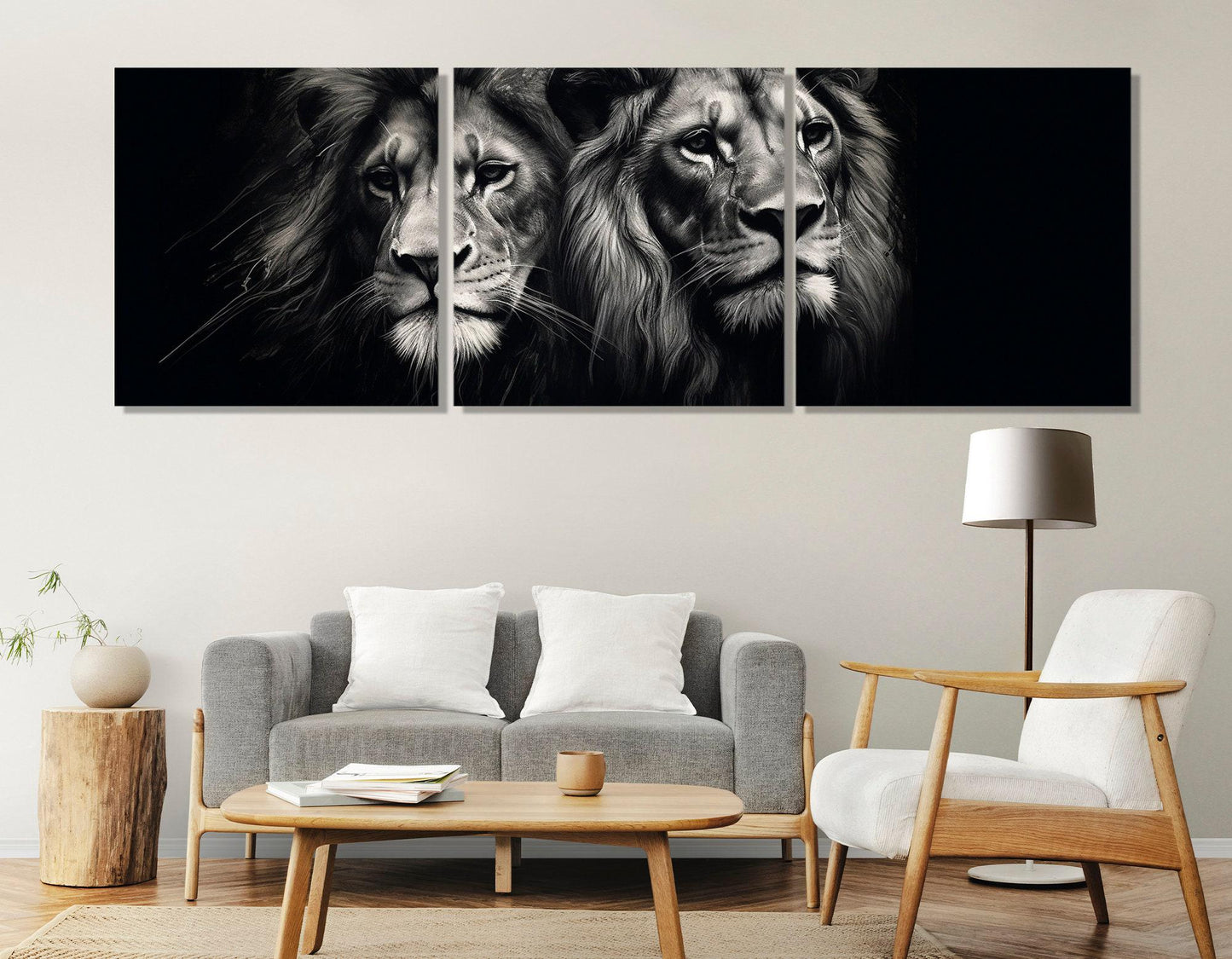 Lions Canvas Print - Scenic Lion Painting | Framed Canvas Art, Ready to Hang