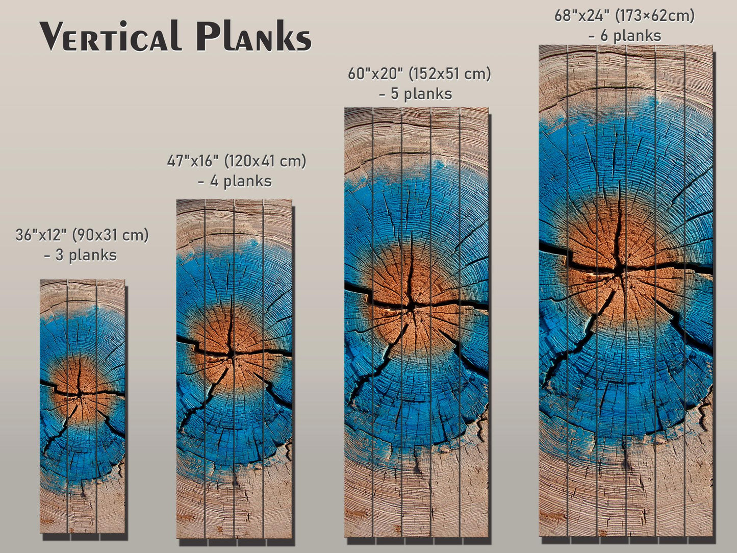 Tree Trunk Wall Art – Rustic Wood Decor With Blue Brown Rings & Natural Texture