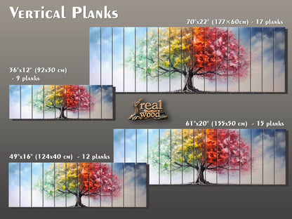 Wood Wall Art – Four Season Tree Print | Colorful Wood Art on Wooden Plank