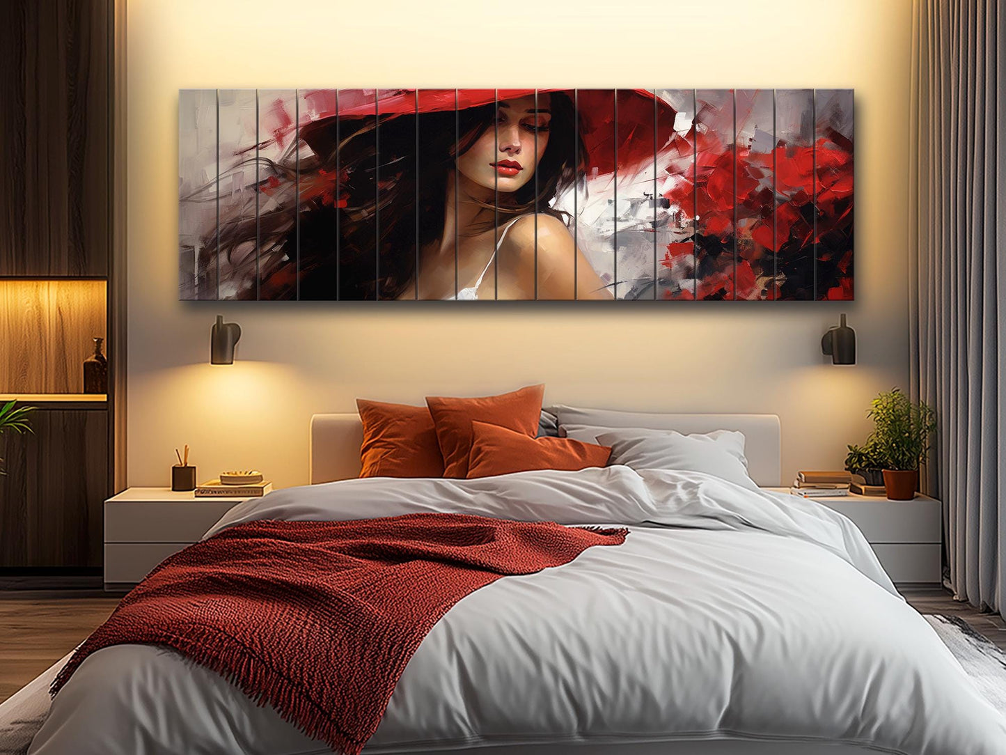 Wooden Wall Art - Abstract Woman Portrait Print on Natural Wood Planks
