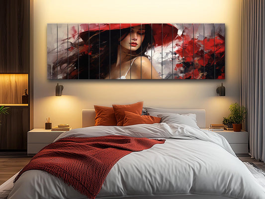 Wooden Wall Art - Abstract Woman Portrait Print on Natural Wood Planks