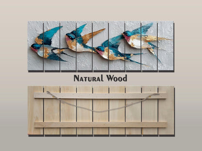 Flying Swallows Print on Natural Wood, Rustic Spring Wall Art