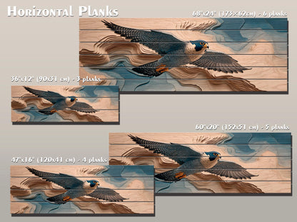 Peregrine Falcon Wood Print – Rustic Bird Painting | Nature Wall Decor