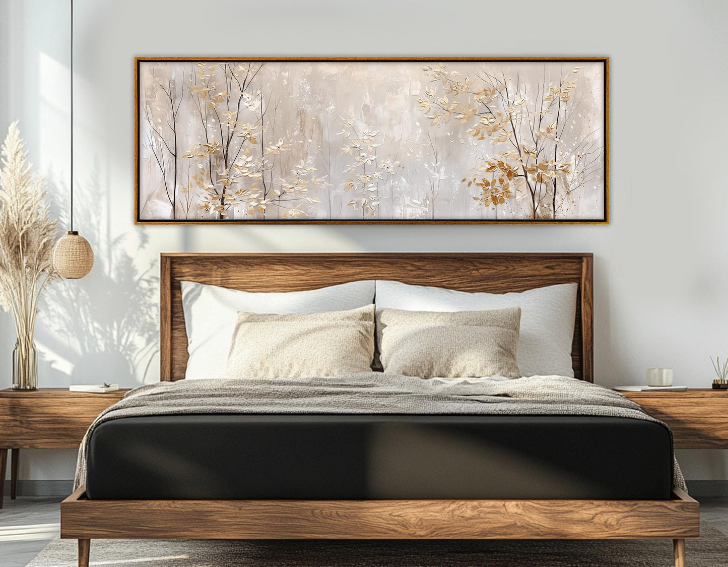 Winter Trees Canvas Print – Golden Leaves Wall Art | Soft Tones Painting, Ready to Hang