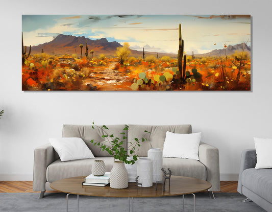 Arizona Desert Canvas | Sonoran Desert Art - Framed Cactus Wall Hanging Ready to Hang