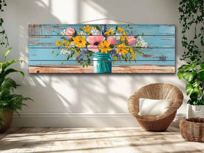 Rustic Wood Wall Art - Wildflower Bouquet Print on Wood | Floral Home Decor
