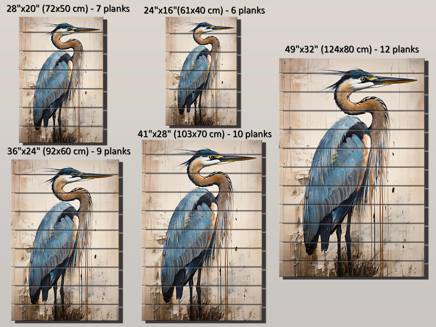 Heron Print on Natural Wood – Oil Painting Style Rustic Cabin Wall Art