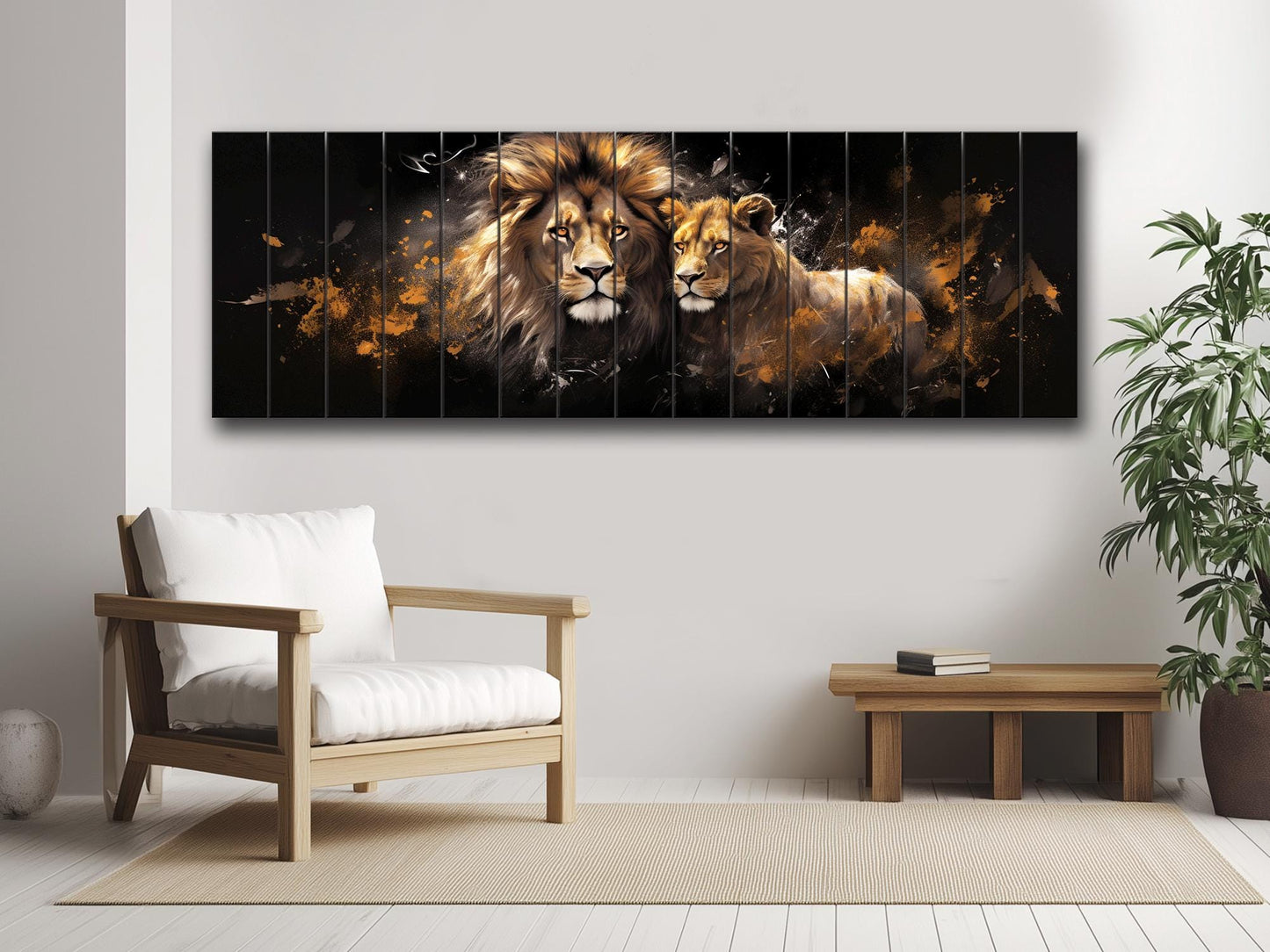 Lions and Lionesses in Love Printed On  Natural Wood – Animal Wall Decor