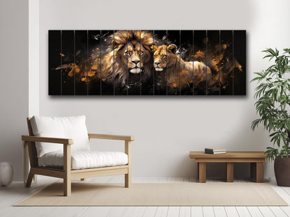Lions and Lionesses in Love Printed On  Natural Wood – Animal Wall Decor