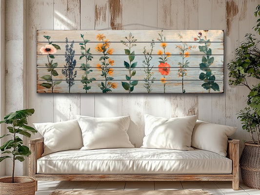 Rustic Wood Wall Art - Vintage Botanical Print | Wildflowers Floral Watercolor Decor