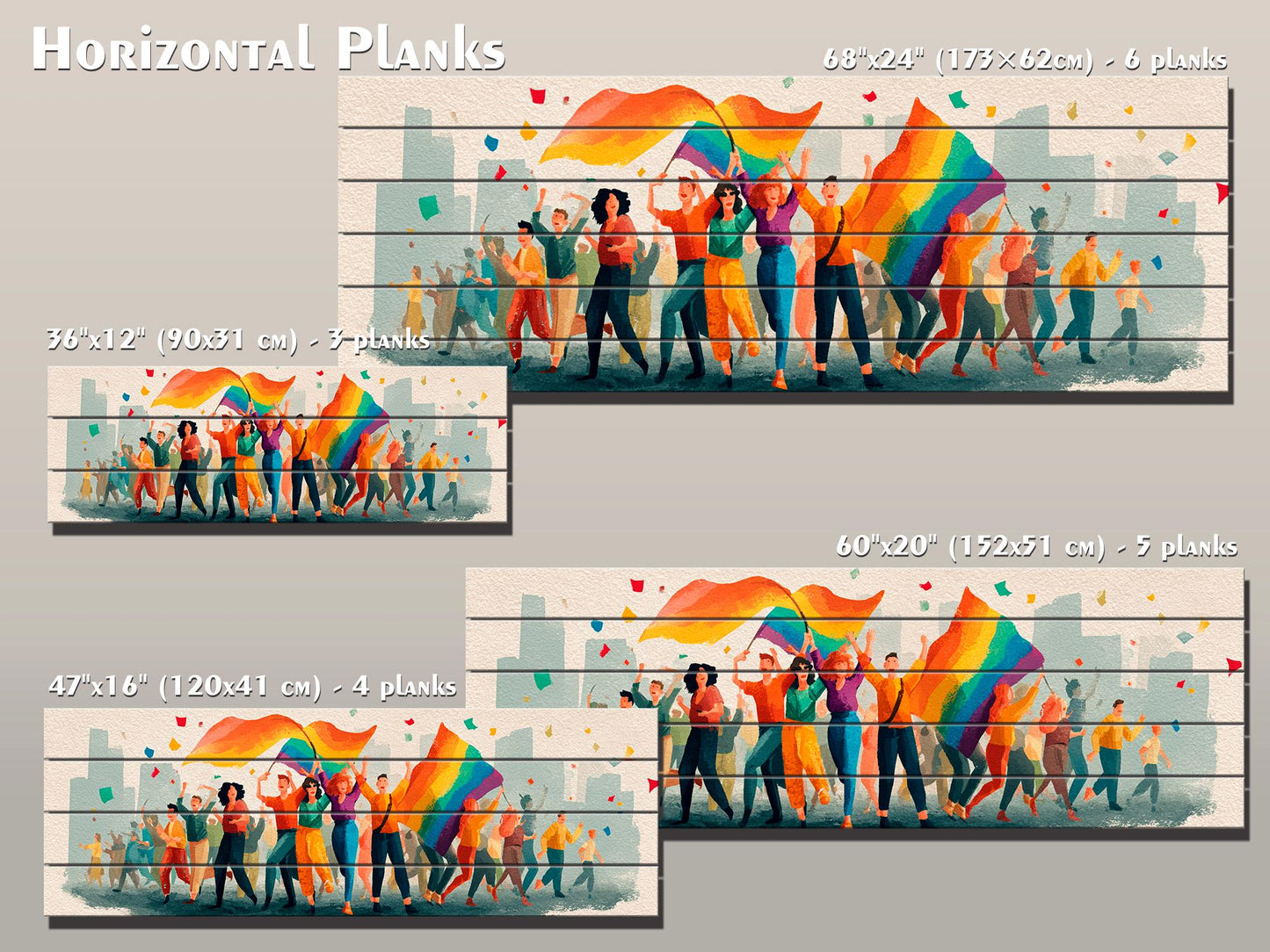 Pride Parade Print on Wood, Joyful LGBT Celebration Wall Art