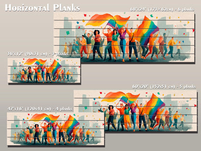 Pride Parade Print on Wood, Joyful LGBT Celebration Wall Art