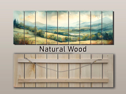 Rustic Wood Wall Art - Panoramic Natural Wood Print | Green Meadow Wooden Wall Decor