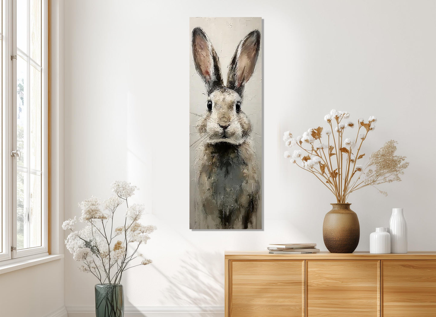 Rabbit Canvas Print - Beige Gray Rabbit Art | Rustic Wall Art Framed & Ready to Hang