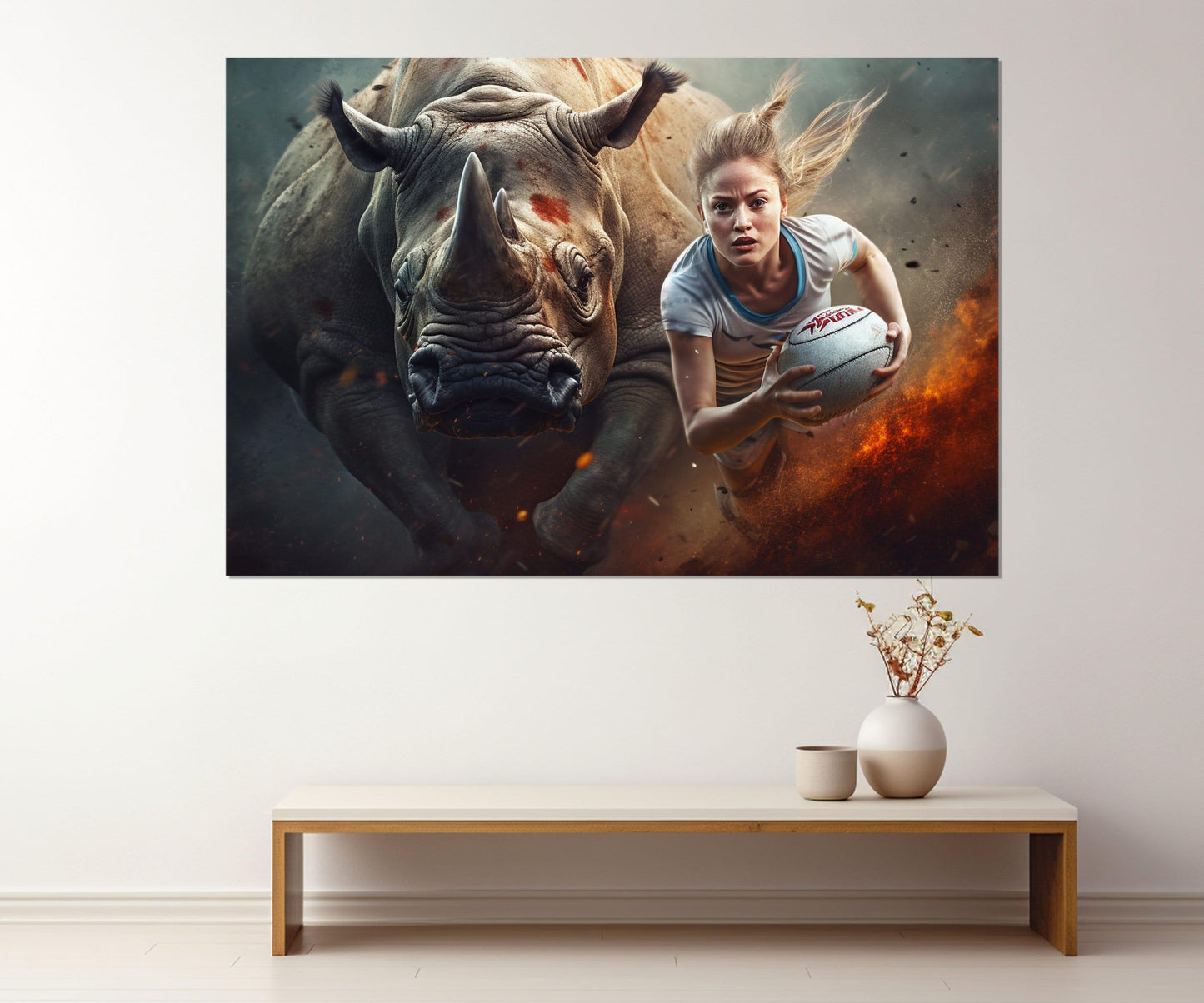 Woman Rugby Wall Art - Abstract Rugby Girl Canvas Print | Framed & Ready to Hang