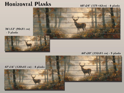 Rustic Wood Wall Art - Majestic Deer in a Misty Enchanted Forest Print on Natural Wood, Soft Tones Deer Wall Art, Hunting Cabin Wall Decor