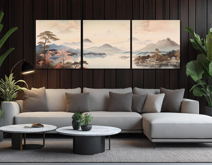 Japanese Landscape Canvas - Soft Tone Cotton Print | Framed, Ready to Hang Art