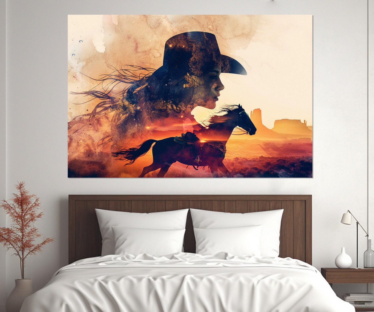 Cowgirl Horse Canvas Print - Abstract Western Wall Art | Framed Ready to Hang