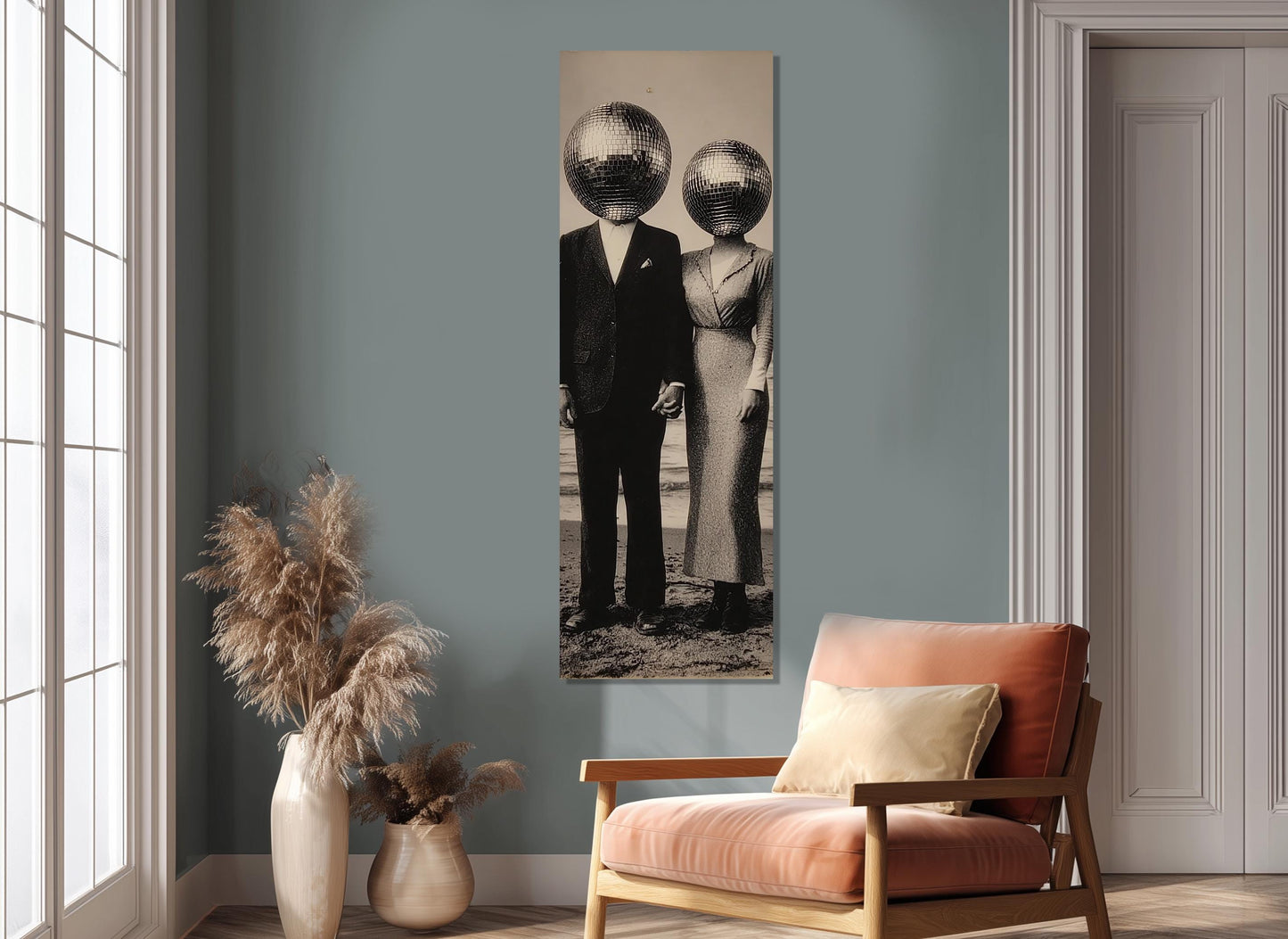 Vintage Disco Ball Canvas – Black and White Surreal Wall Art | Framed Ready to Hang