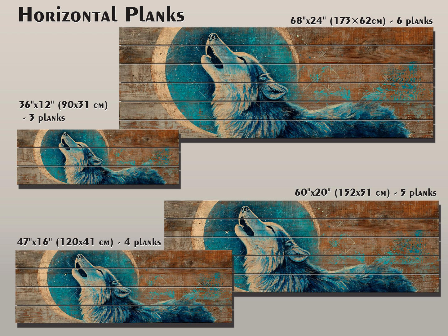 Wood Wall Art - Mystical Wolf Howling on Full Moon Print on Natural Wood, Howling Wolf Painting, Native American Wall Decor, Rustic Wolf Art