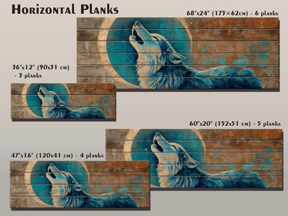 Wood Wall Art - Mystical Wolf Howling on Full Moon Print on Natural Wood, Howling Wolf Painting, Native American Wall Decor, Rustic Wolf Art