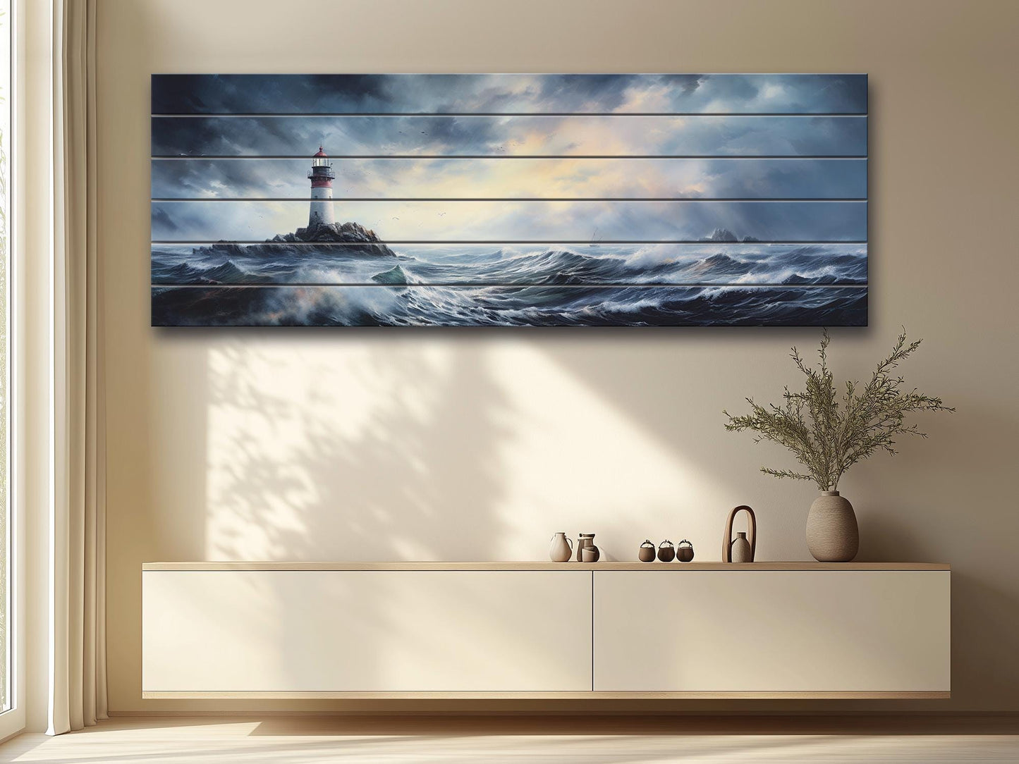 Nautical Wood Wall Art – Scenic Lighthouse Print on Wood | Coastal Home Decor