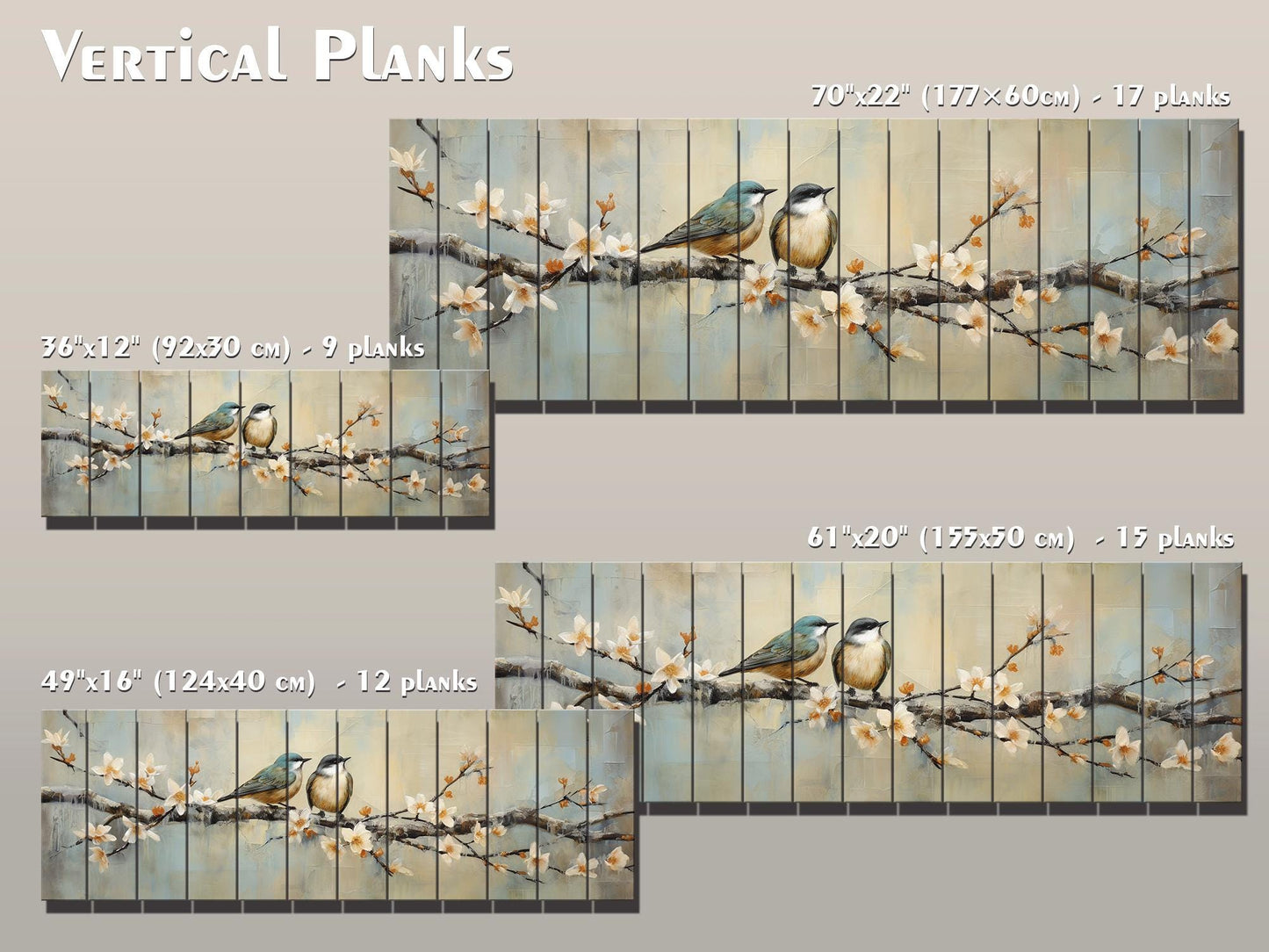 Rustic Wood Wall Art | Nature Wall Decor with Birds Print on Wood Planks, Fade Resistant