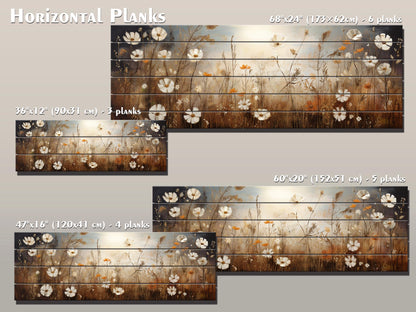 Wildflowers Field Painting Printed on Natural Wood - Wildflowers Field Print