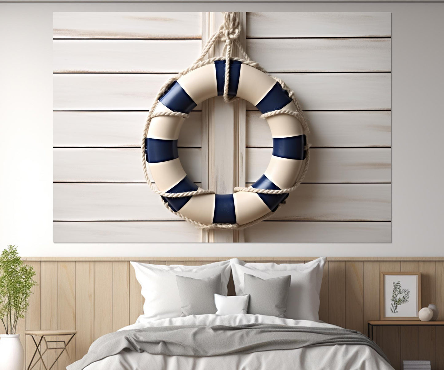 Nautical Canvas Print – Minimalist Lifebuoy Wall Art on Cotton Canvas | Framed Gallery Wrapped