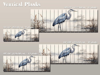 Rustic Heron Wall Art – Wooden Bird Print on Natural Wood Plank Artwork