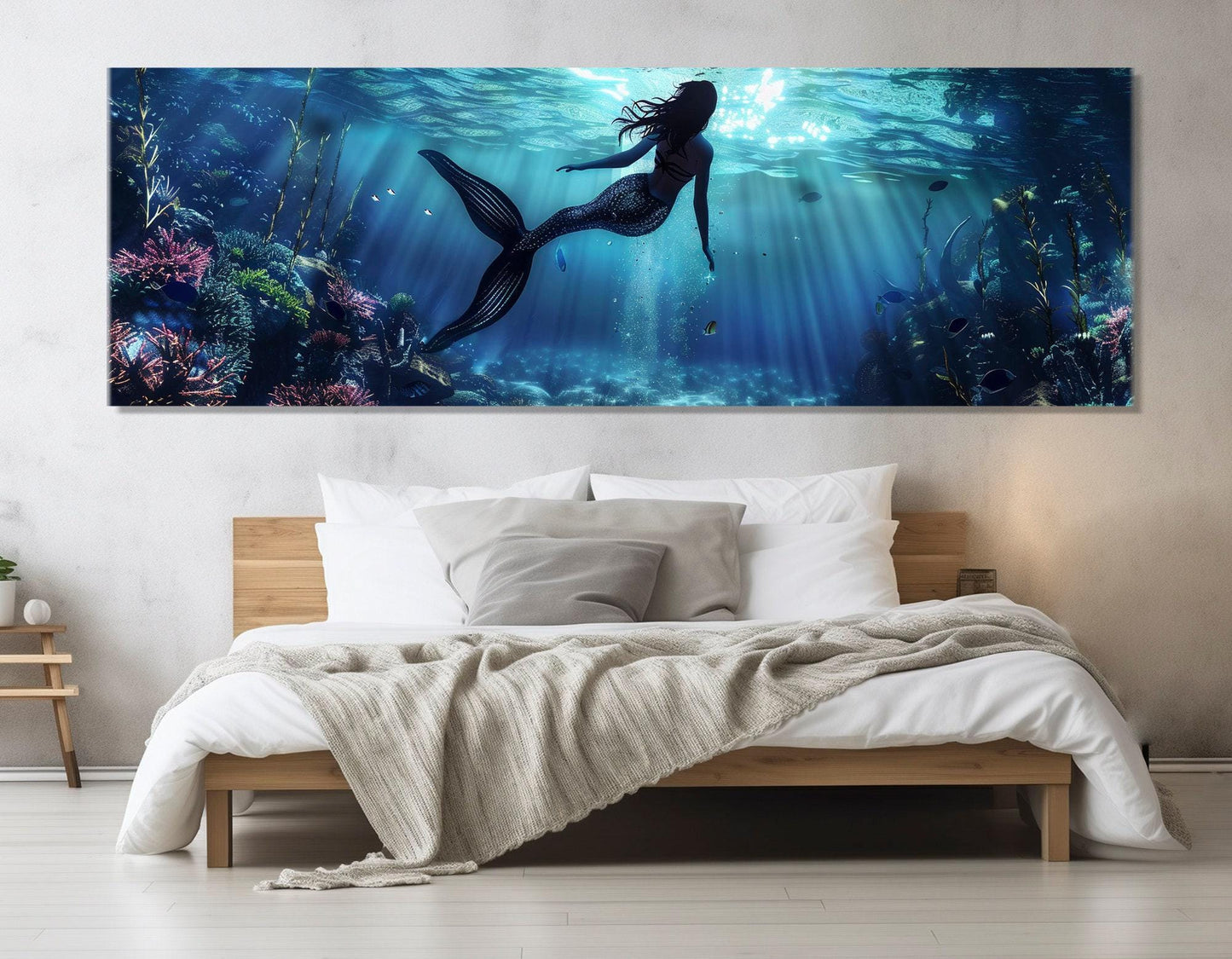 Mermaid Canvas Print – Underwater Wall Art | Girl Room Decor | Framed Canvas Art