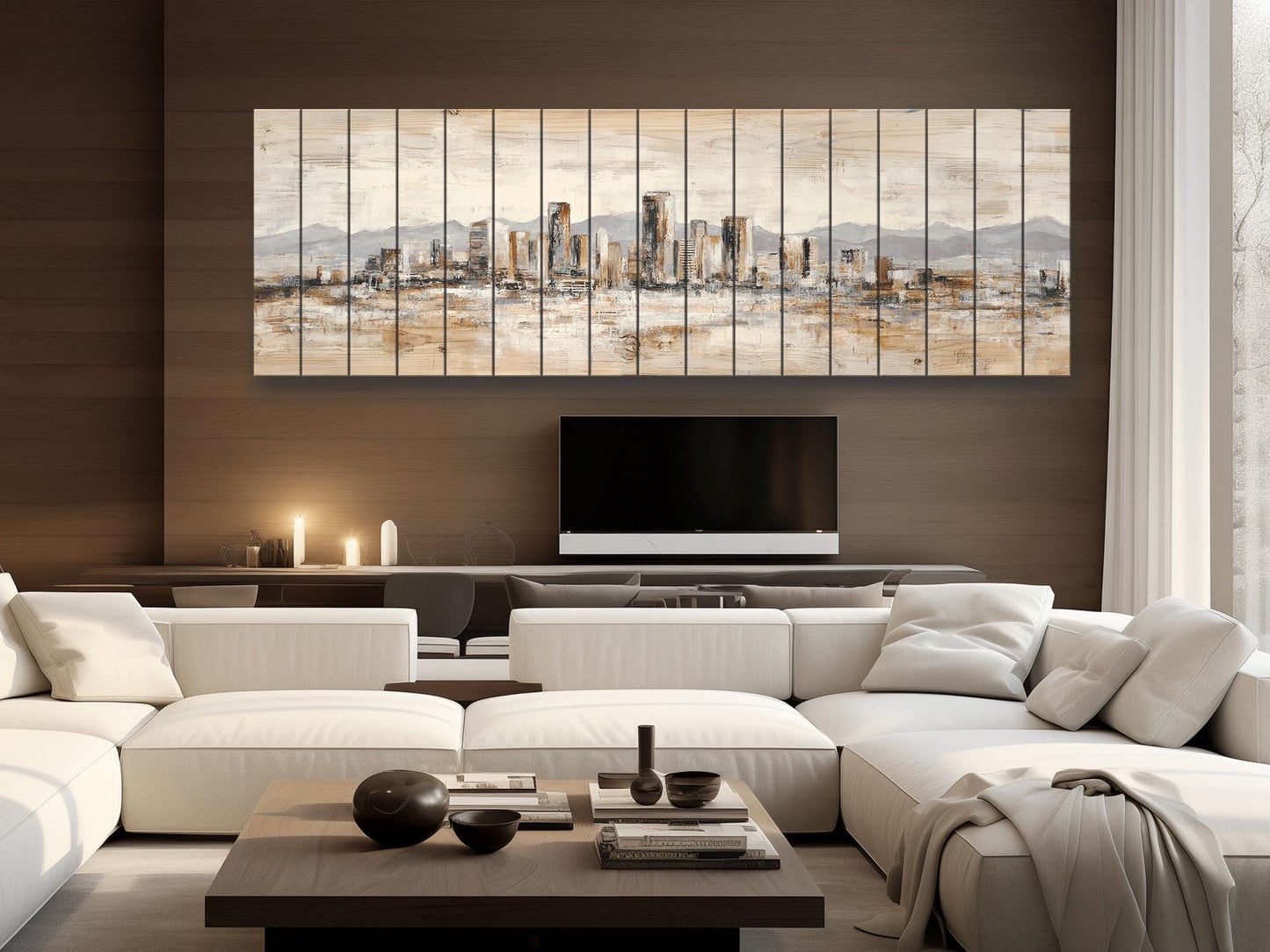 Phoenix Skyline Wood Print – Rustic Wall Art | Minimalist City Painting on Distressed Wood