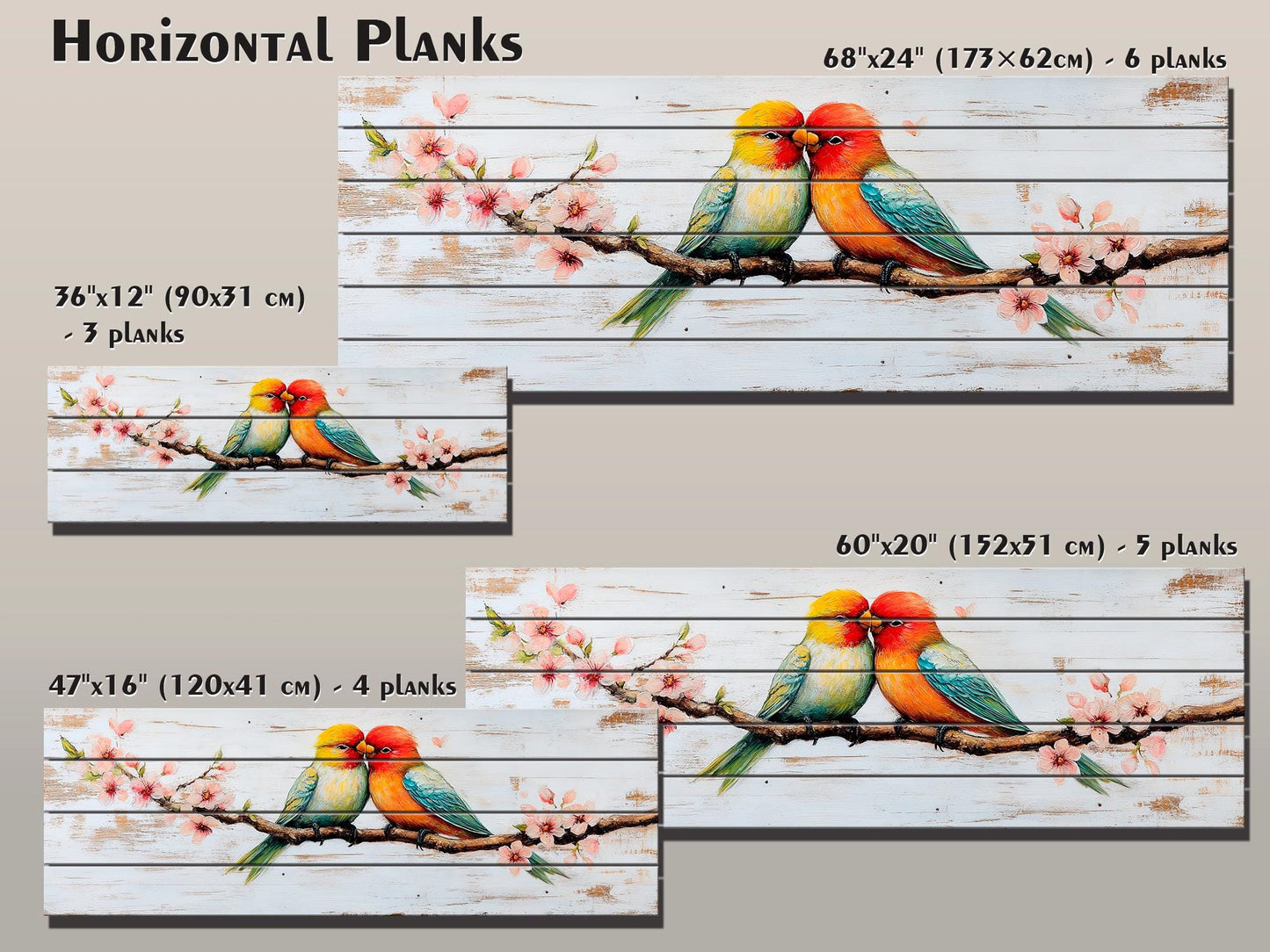 Lovebirds Wood Wall Art – Romantic Cherry Tree Artwork | Rustic Bedroom Decor