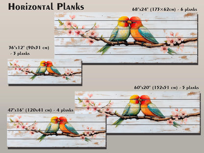 Lovebirds Wood Wall Art – Romantic Cherry Tree Artwork | Rustic Bedroom Decor