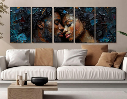 African Couple Painting – Framed Canvas Print | Romantic Wall Art Ready to Hang