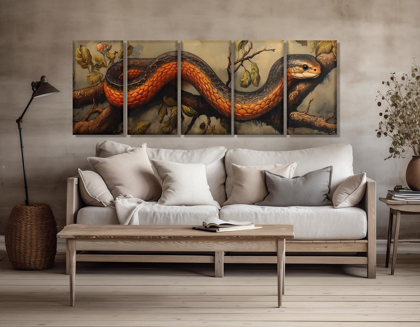 Vintage Snake Artwork Canvas - Framed Cotton Canvas Print | Red Snake Wall Art