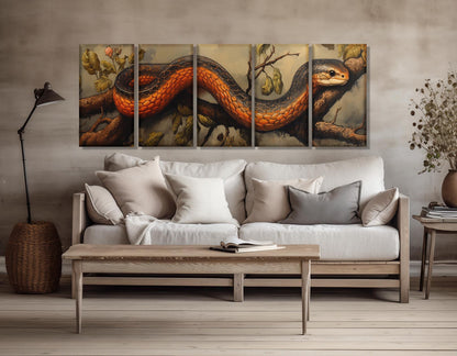 Vintage Snake Artwork Canvas - Framed Cotton Canvas Print | Red Snake Wall Art