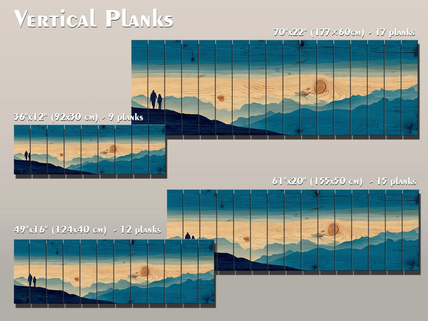 Mountain Ridge Hiking Print – Rustic Cabin Decor | Wooden Wall Art