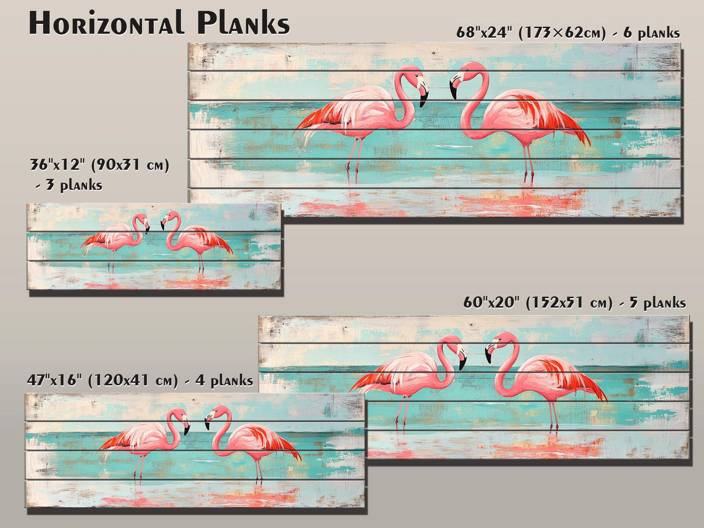 Flamingo Couple Print on Natural Wood, Romantic Wall Art, Rustic Flamingo Painting, Flamingo Wall Art, Soft Tones Bedroom Wall Decor