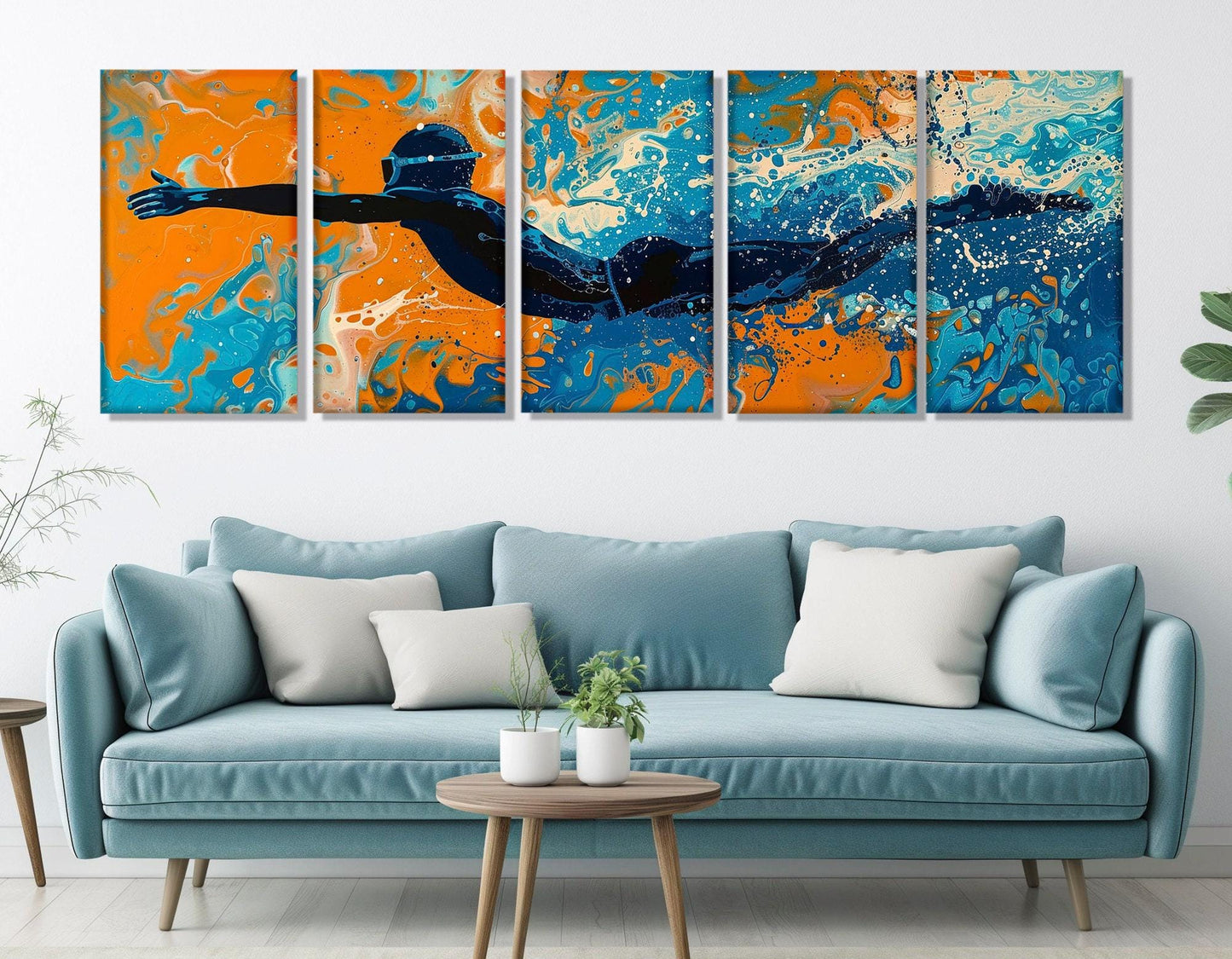 Abstract Swimmer Painting - Framed Canvas Print | Pop Art Swimming Wall Art Decor