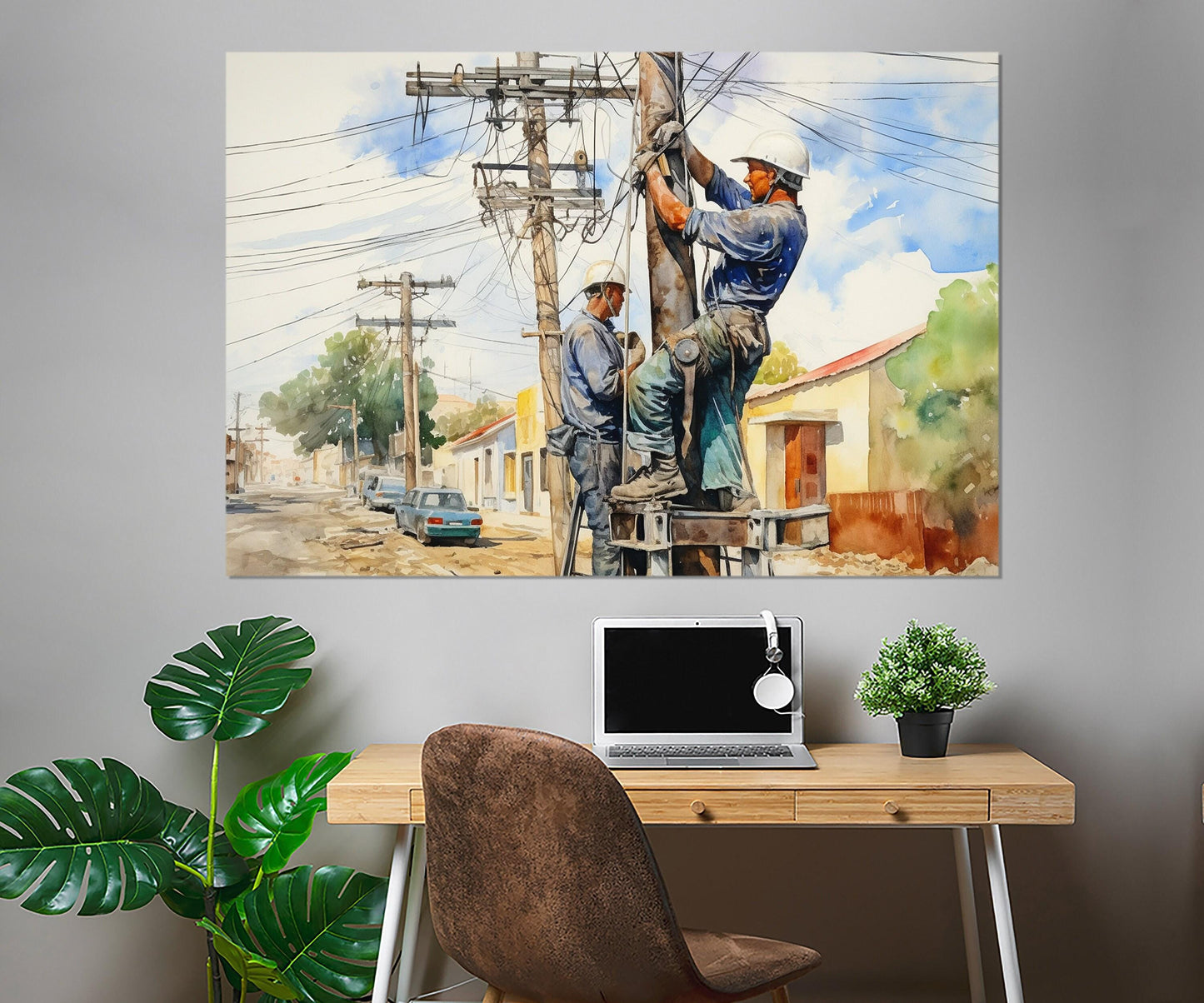 Electrician Wall Art – Vintage Electrician Canvas Print | Ready to Hang Framed Painting