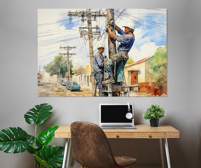 Electrician Wall Art – Vintage Electrician Canvas Print | Ready to Hang Framed Painting