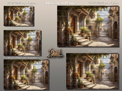 Italian Village Wall Art – Rustic Wood Plank Painting with Vibrant Italy Landscape Print
