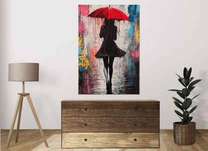 Graffiti Canvas Print - Girl With Umbrella Art, Ready to Hang Cotton Canvas