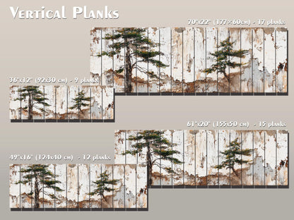 Wabi Sabi Wood Art – Rustic Wall Art with Pine Trees on Textured Wood Panel