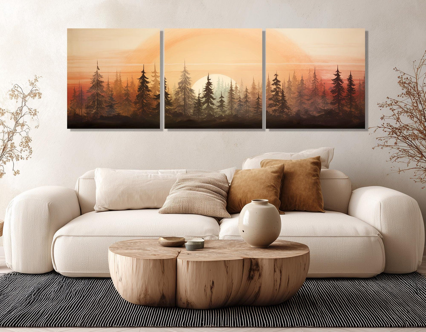 Sunset Pine Trees Canvas - Vintage Landscape Art | Framed & Ready to Hang