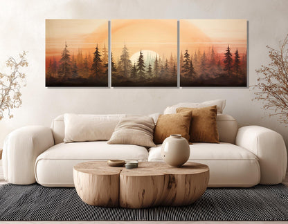 Sunset Pine Trees Canvas - Vintage Landscape Art | Framed & Ready to Hang