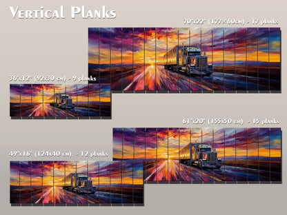 Truck on Highway Print On Natural Wood - Logistics Wall Art